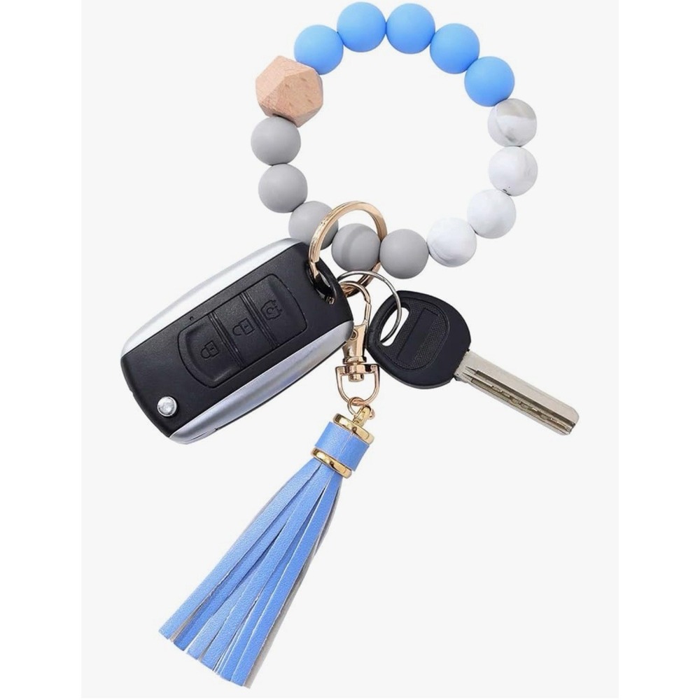 Wristlet Wallet Beaded Bracelet Keychain Card Purse Tassel Bangle Ring Blue‎ T2